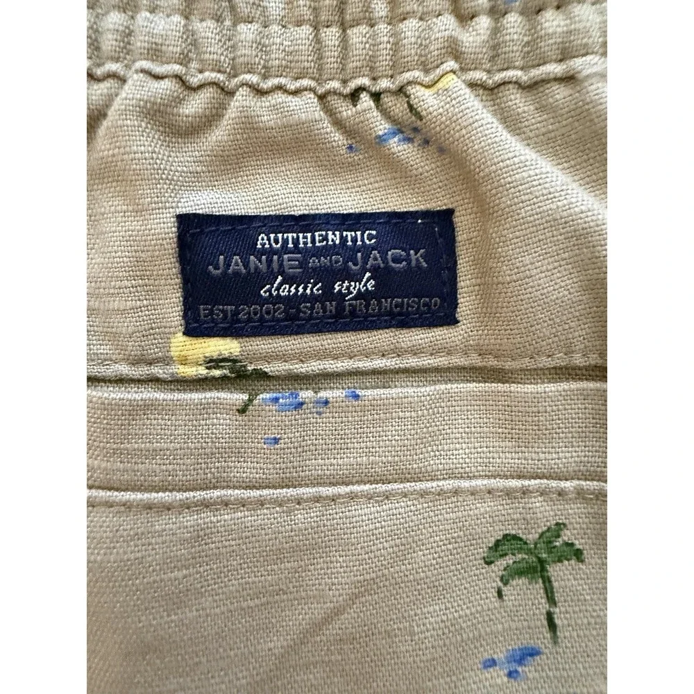 Janie and Jack Boys Linen Blend Khaki Pants Palm Trees Size 6 Slim Fit New W Tag